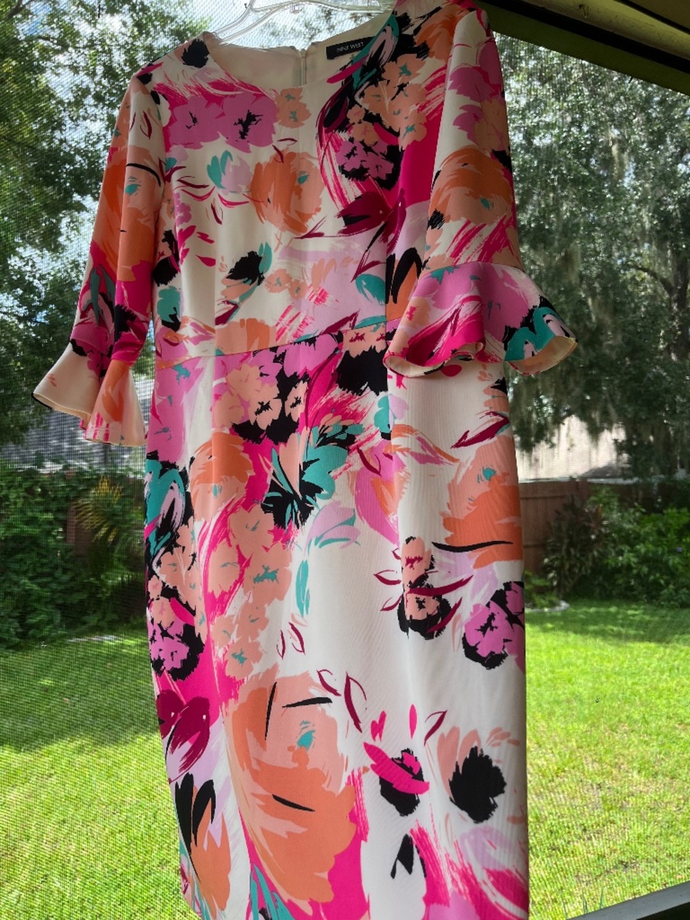 Nine West colorful floral dress with bell sleeves size 12